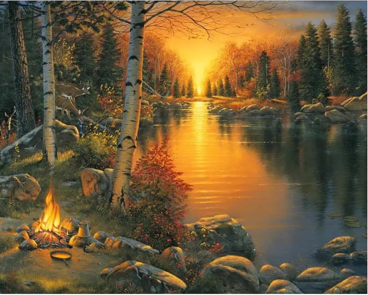 Diamond Art Kits for Adults Forest Sunset 20x16 Inches / 50x40 cm Nature Landscape Diamond Painting Kit Quiet Camping Lake Beginners DIY Craft Gem Art Round Full Drill